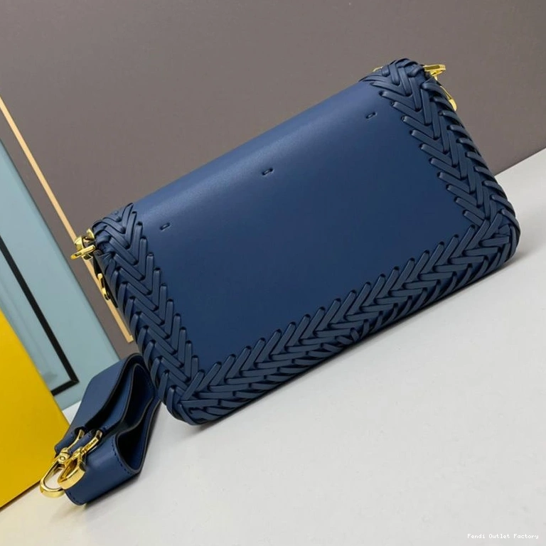 Affordable HOT In Stitching Fendi Baguette Medium Blue Leather Bag 0711